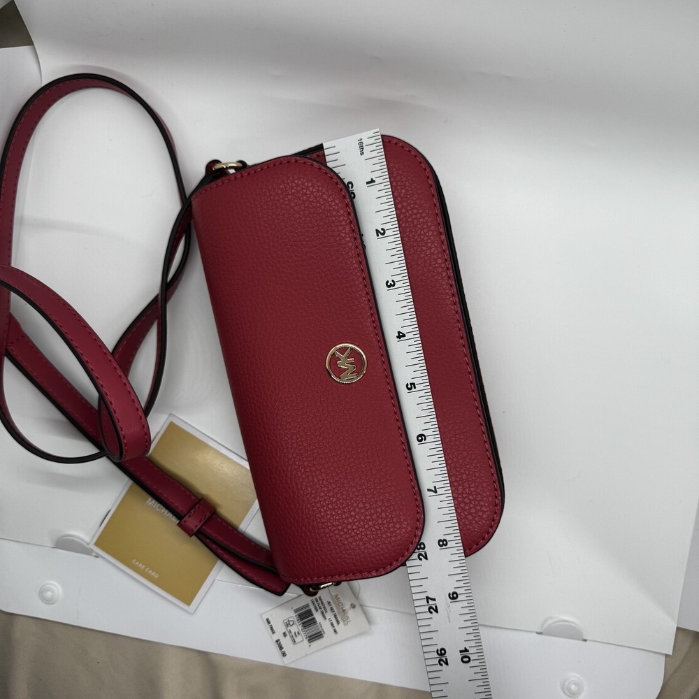 Michael Kors Jet Set Travel Small Flap Crossbody Pink Berry Pebbled Leather New - Picture 6 of 8
